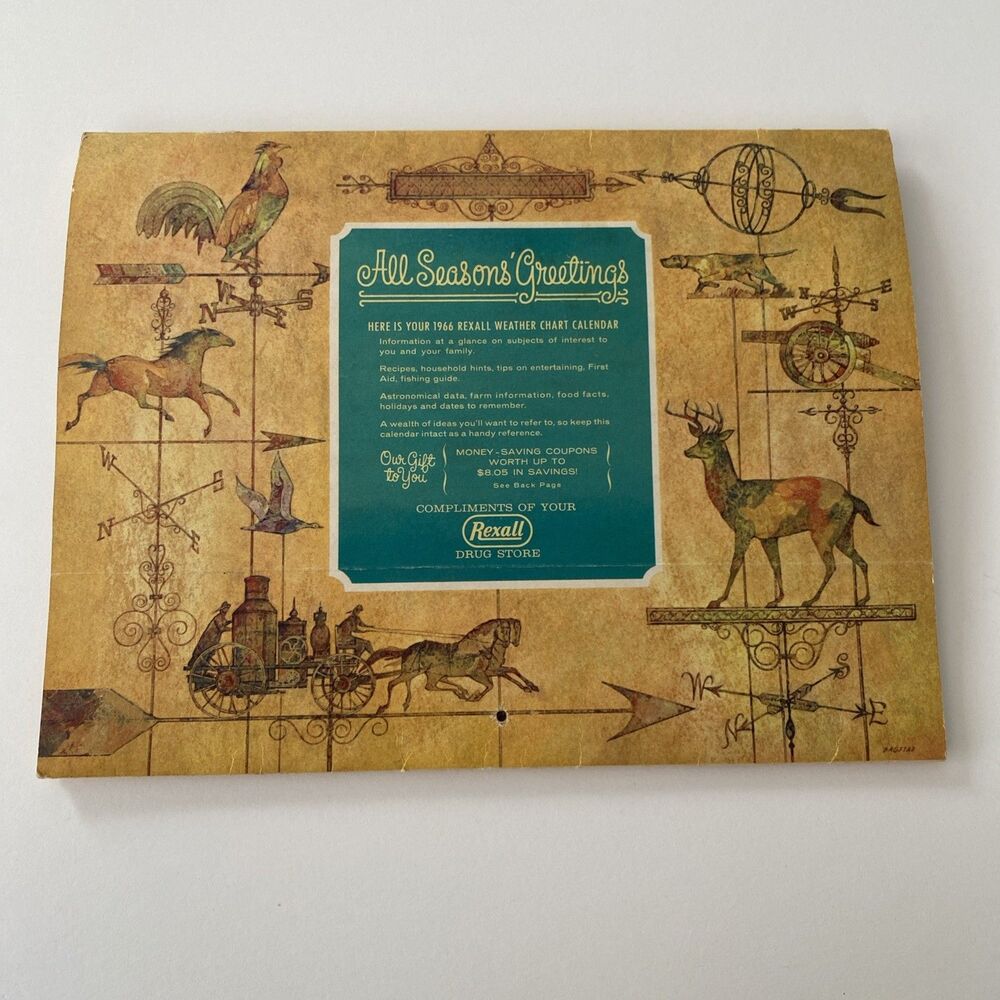 1966 REXALL DRUG STORE ALL SEASON'S GREETINGS WEATHER CHART CALENDAR Vintage